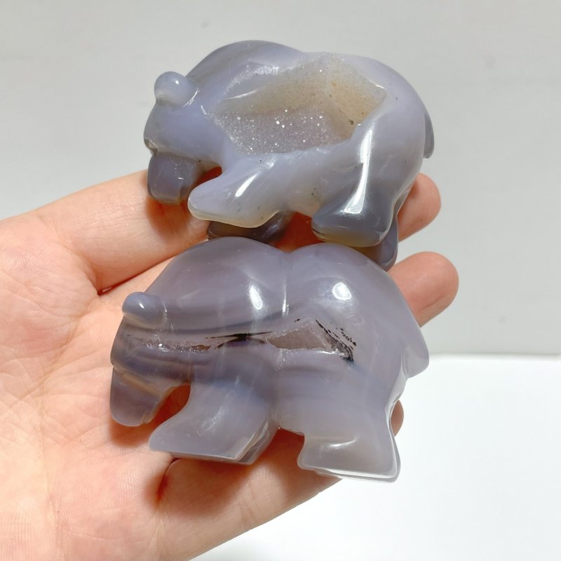 10 Pieces Beautiful Geode Druzy Agate Bear Carving - Wholesale Crystals