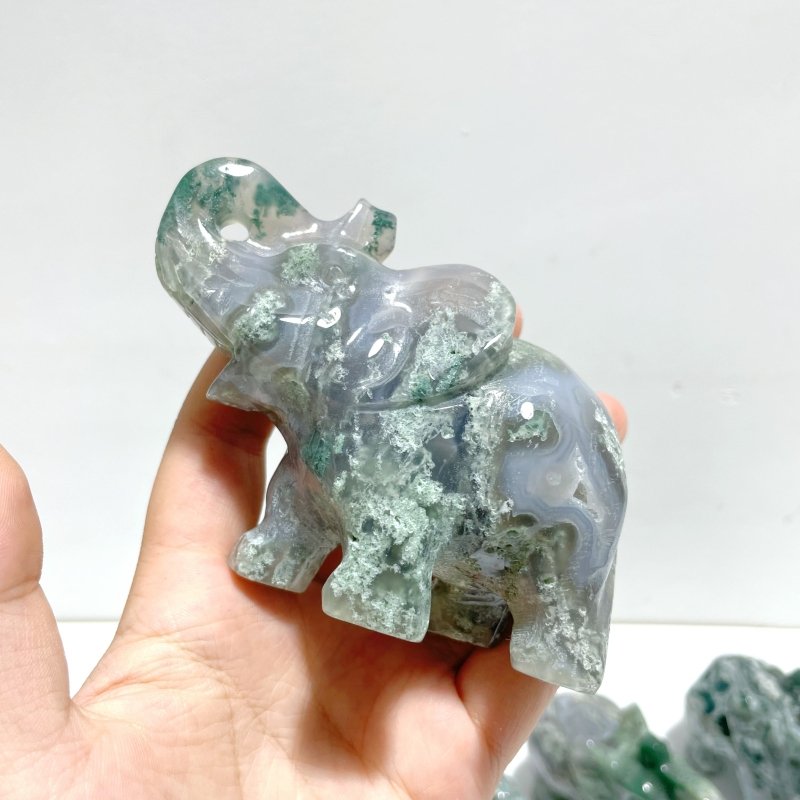 10 Pieces Beautiful Moss Agate Elephant Carving - Wholesale Crystals