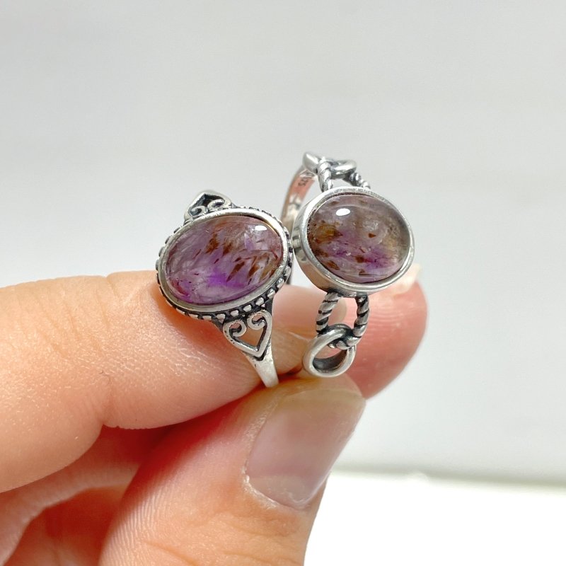 10 Pieces Cacoxenite Super7 Amethyst Sterling Silver Different Styles Ring - Wholesale Crystals