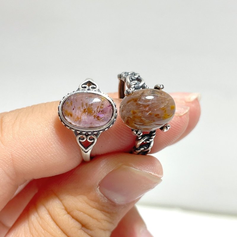 10 Pieces Cacoxenite Super7 Amethyst Sterling Silver Different Styles Ring - Wholesale Crystals