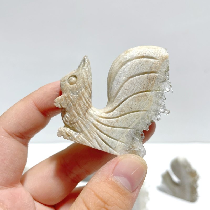 10 Pieces Clear Quartz Cluster Squirrel Carving - Wholesale Crystals