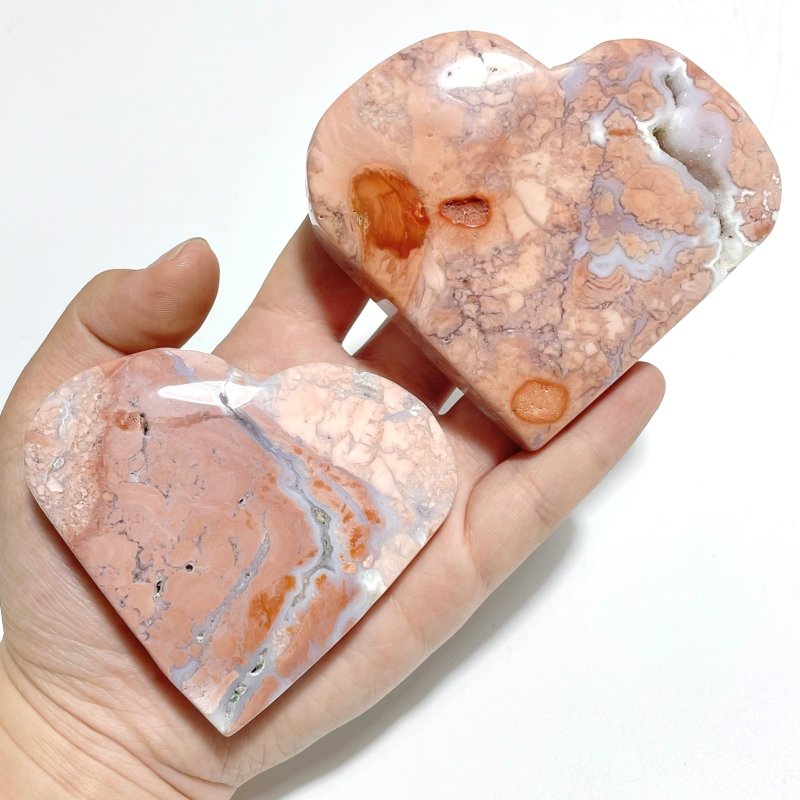 10 Pieces Pink Agate Heart With Stand - Wholesale Crystals