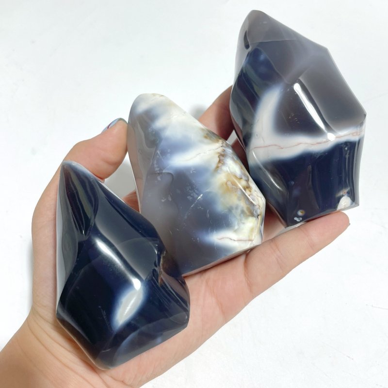 11 Pieces Black Orca Agate Flame Carving 4 - Wholesale Crystals