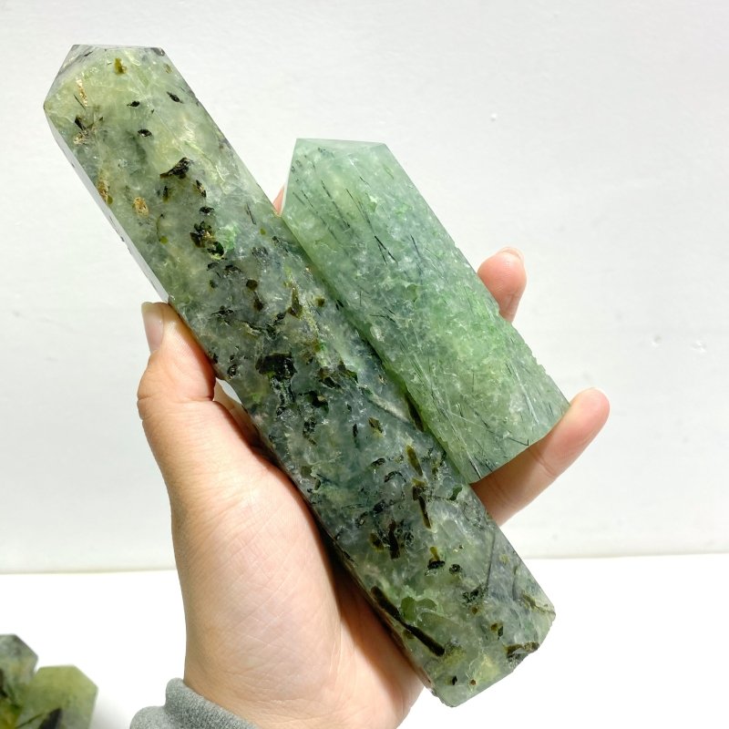 11 Pieces Large Green Prehnite Stone Tower - Wholesale Crystals