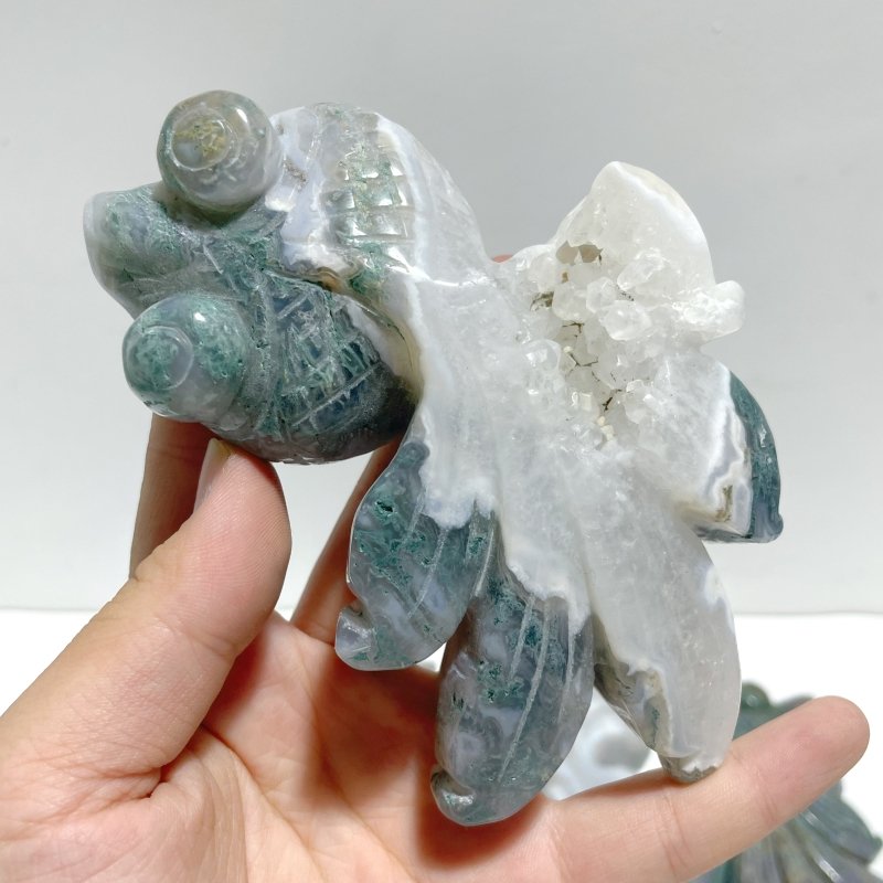 11 Pieces Moss Agate Goldfish Carving - Wholesale Crystals