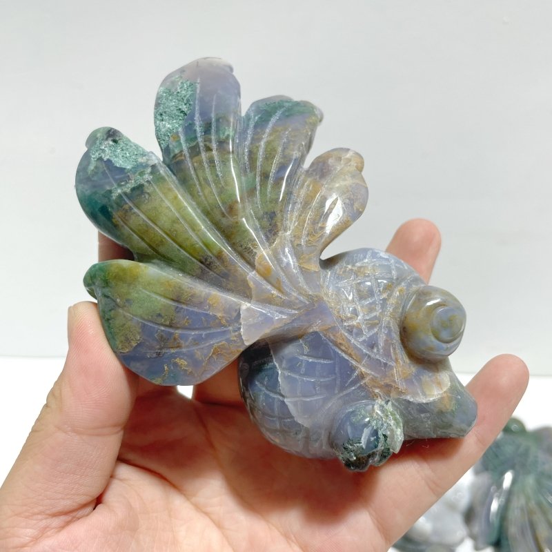 11 Pieces Moss Agate Goldfish Carving - Wholesale Crystals