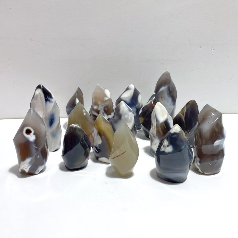 12 Pieces Black Orca Agate Flame Carving 1 - Wholesale Crystals