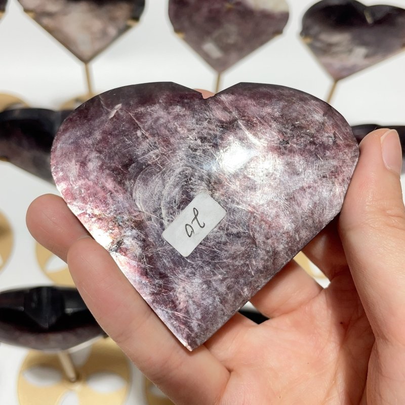 12 Pieces High Quality Flash Lepidolite Heart With Stand - Wholesale Crystals