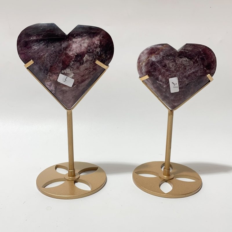 12 Pieces High Quality Flash Lepidolite Heart With Stand - Wholesale Crystals