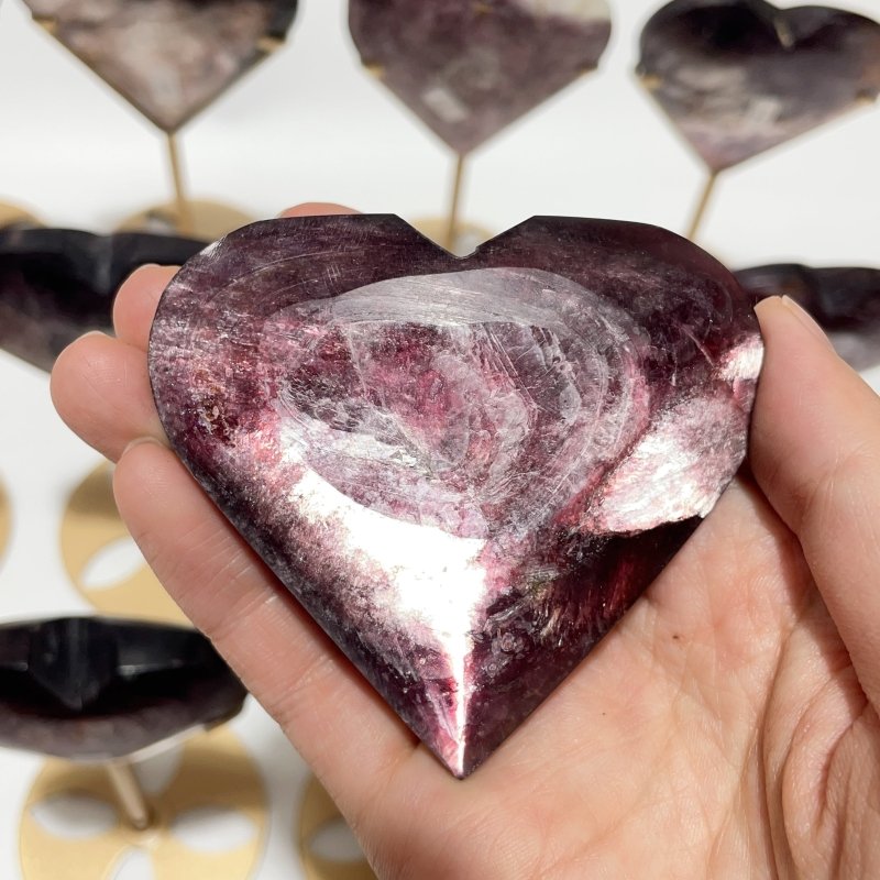 12 Pieces High Quality Flash Lepidolite Heart With Stand - Wholesale Crystals