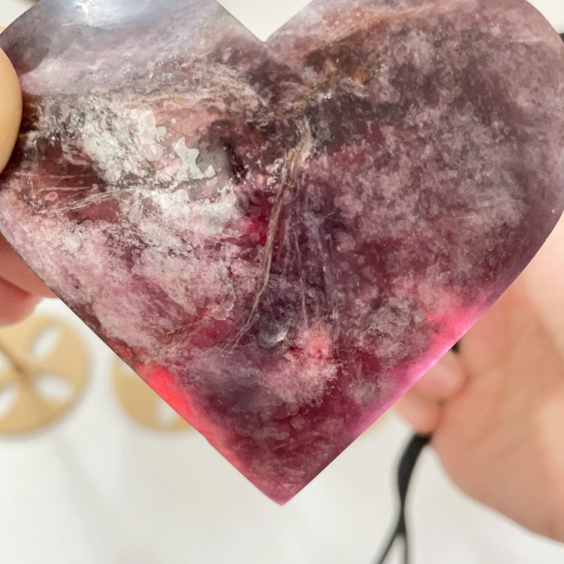 12 Pieces High Quality Flash Lepidolite Heart With Stand - Wholesale Crystals