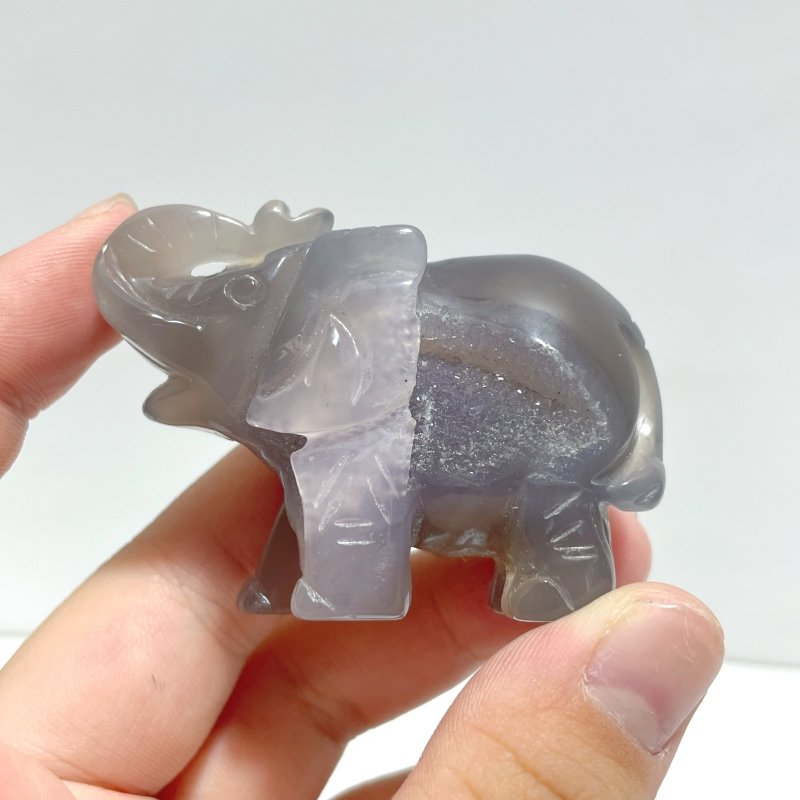 12 pieces Small Geode Agate Druzy Elephant Carving - Wholesale Crystals
