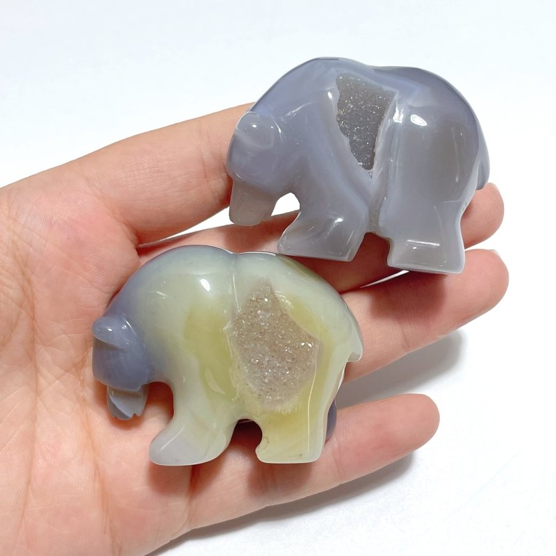 12 Pieces Small Geode Druzy Agate Bear Carving - Wholesale Crystals