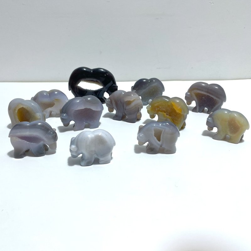 12 Pieces Small Geode Druzy Agate Bear Carving - Wholesale Crystals