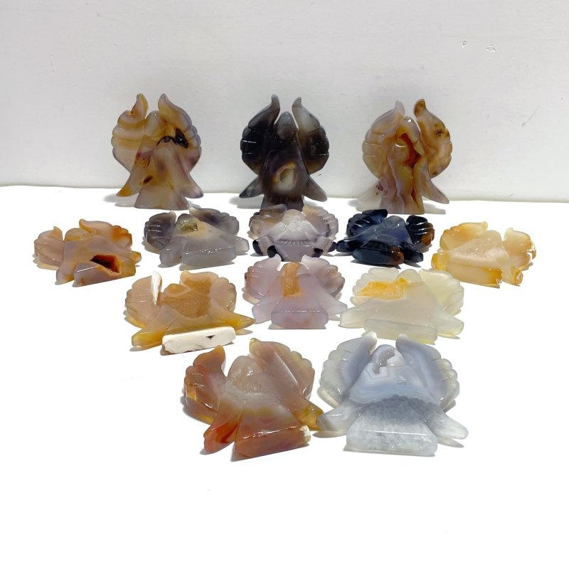 13 Pieces Geode Agate Druzy Angel Carving - Wholesale Crystals