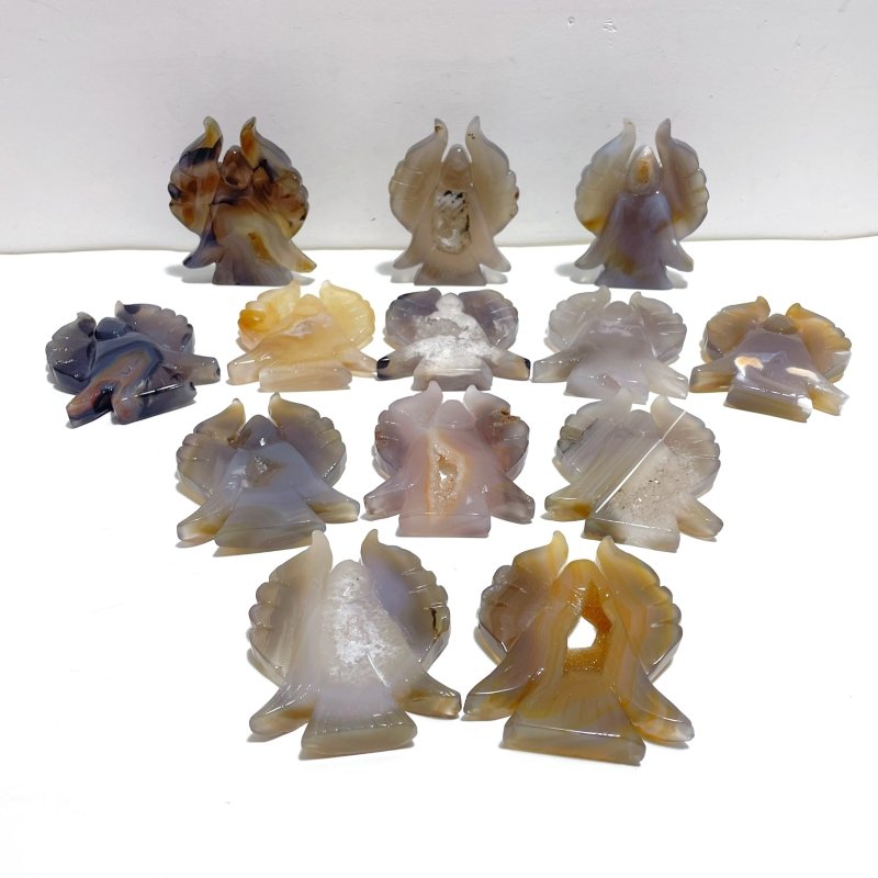 13 Pieces Geode Agate Druzy Angel Carving - Wholesale Crystals