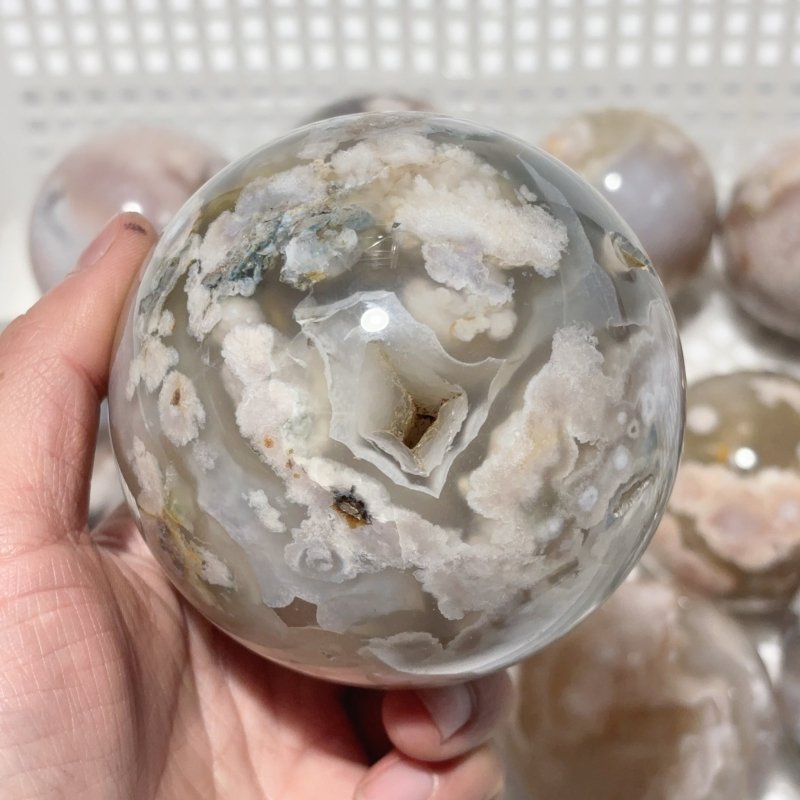 13 Pieces Geode Druzy Sakura Flower Agate Spheres -Wholesale Crystals