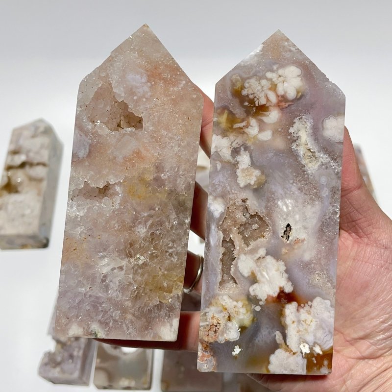 13 Pieces Geode Sakura Flower Agate Tower Points -Wholesale Crystals