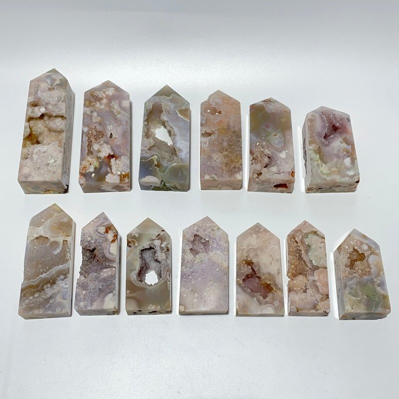 13 Pieces Geode Sakura Flower Agate Tower Points -Wholesale Crystals