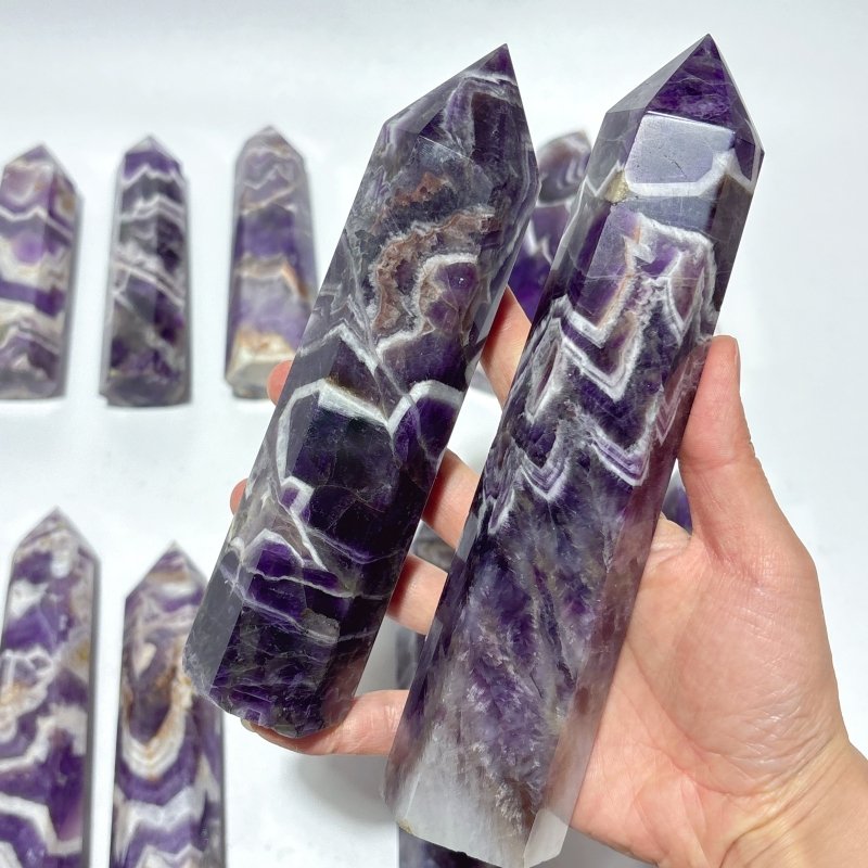 13 Pieces High Quality Chevron Amethyst Tower Points -Wholesale Crystals