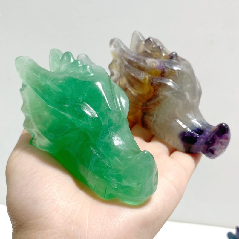 13 Pieces Rainbow Fluorite Dragon Head Carving -Wholesale Crystals