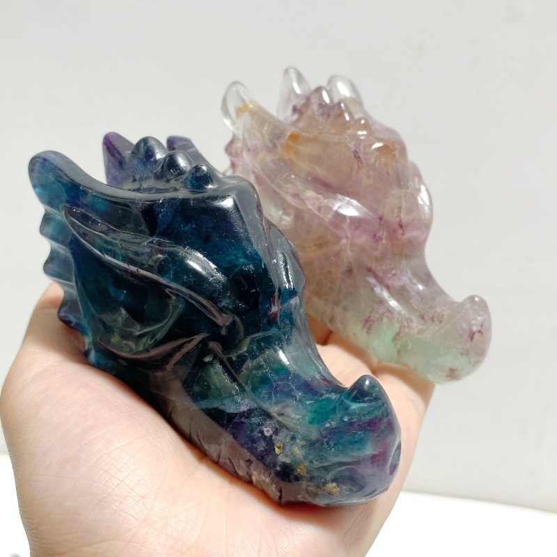 13 Pieces Rainbow Fluorite Dragon Head Carving -Wholesale Crystals