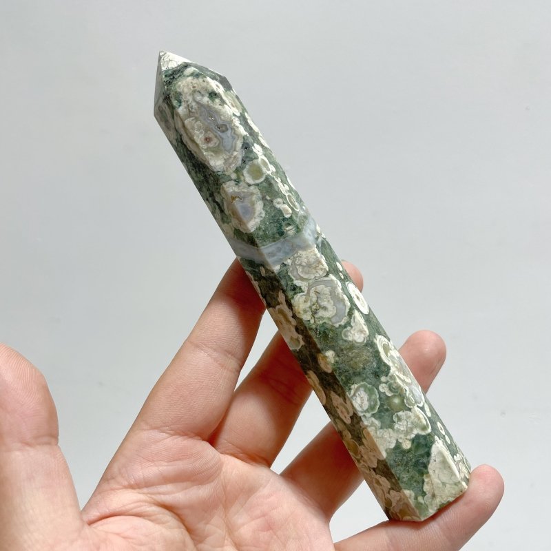 14 - 16CM Green Sakura Flower Agate Tower Point Wholesale - Wholesale Crystals