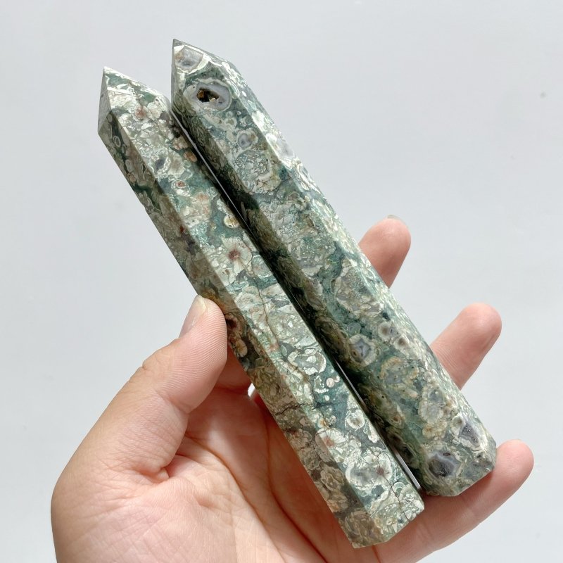 14 - 16CM Green Sakura Flower Agate Tower Point Wholesale - Wholesale Crystals