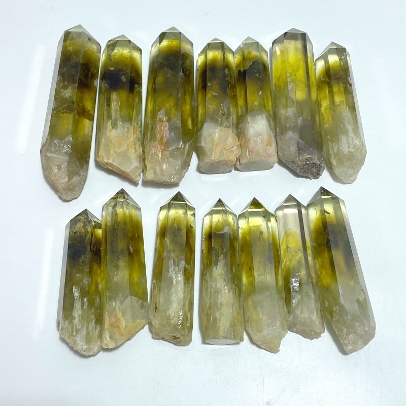 14 Pieces Citrine Tower Points Raw Bottom - Wholesale Crystals