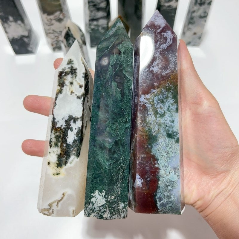 14 Pieces Fat Moss Agate Crystal Tower Points -Wholesale Crystals