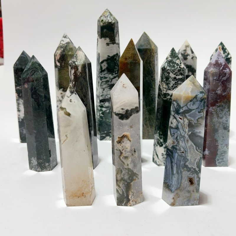 14 Pieces Fat Moss Agate Crystal Tower Points -Wholesale Crystals