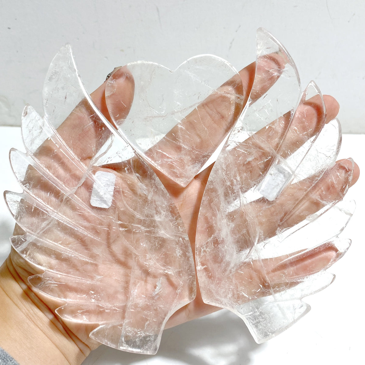 Unique Clear Quartz Heart Wing Carving With Stand