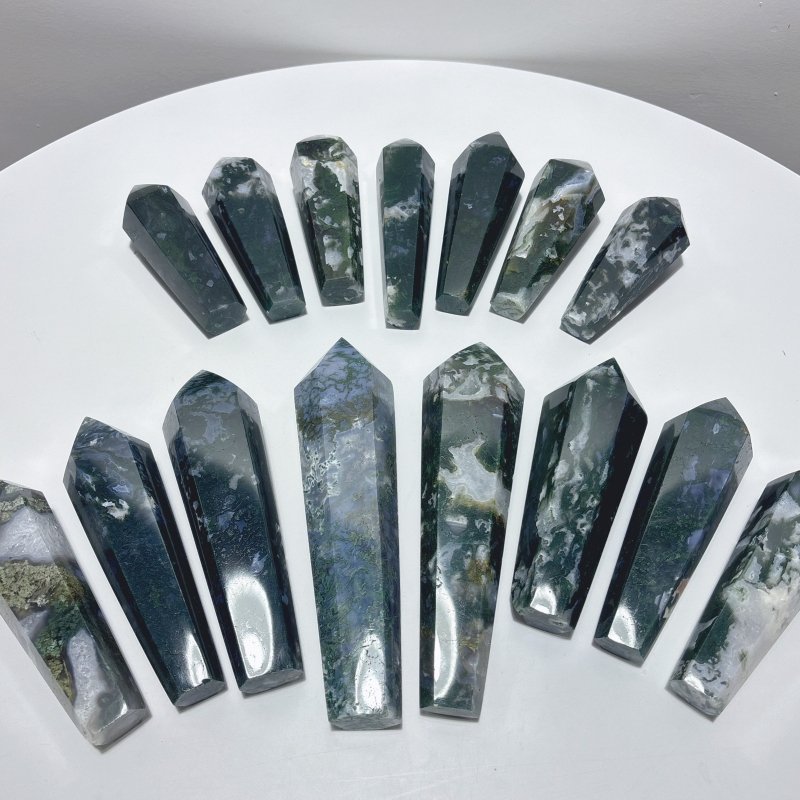 15 Pieces Druzy Moss Agate Geode Wand Points - Wholesale Crystals