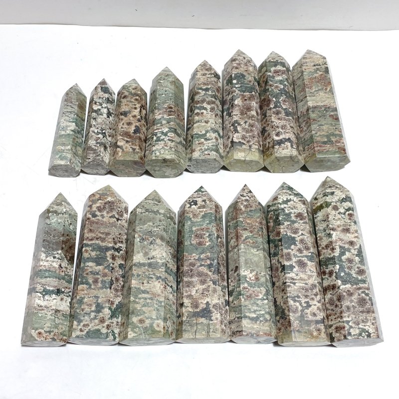15 Pieces Green Sakura Flower Agate Point - Wholesale Crystals