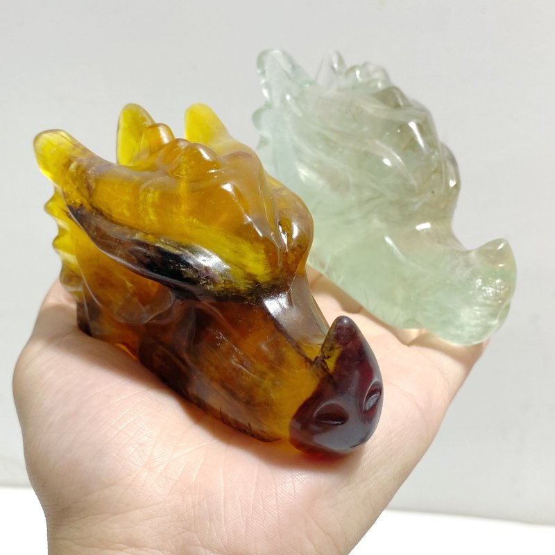 15 Pieces Rainbow Fluorite Dragon Head Carving -Wholesale Crystals