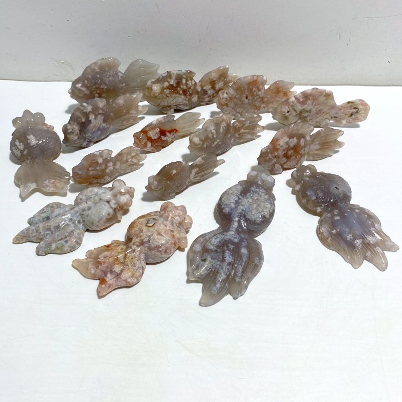 15 Pieces Sakura Flower Agate Beautiful Goldfish Carving -Wholesale Crystals