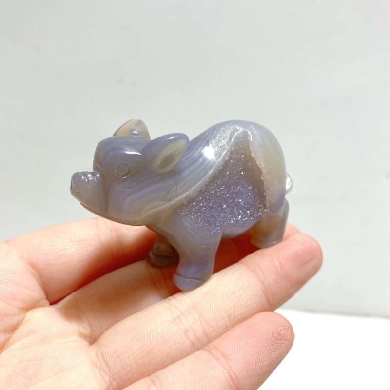 15 pieces Small Geode Agate Druzy Pig Carving - Wholesale Crystals