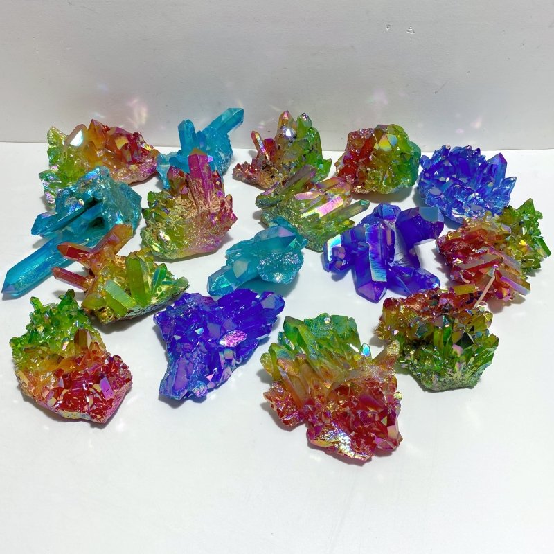16 Pieces Aura Colorful Clear Quartz Cluster - Wholesale Crystals