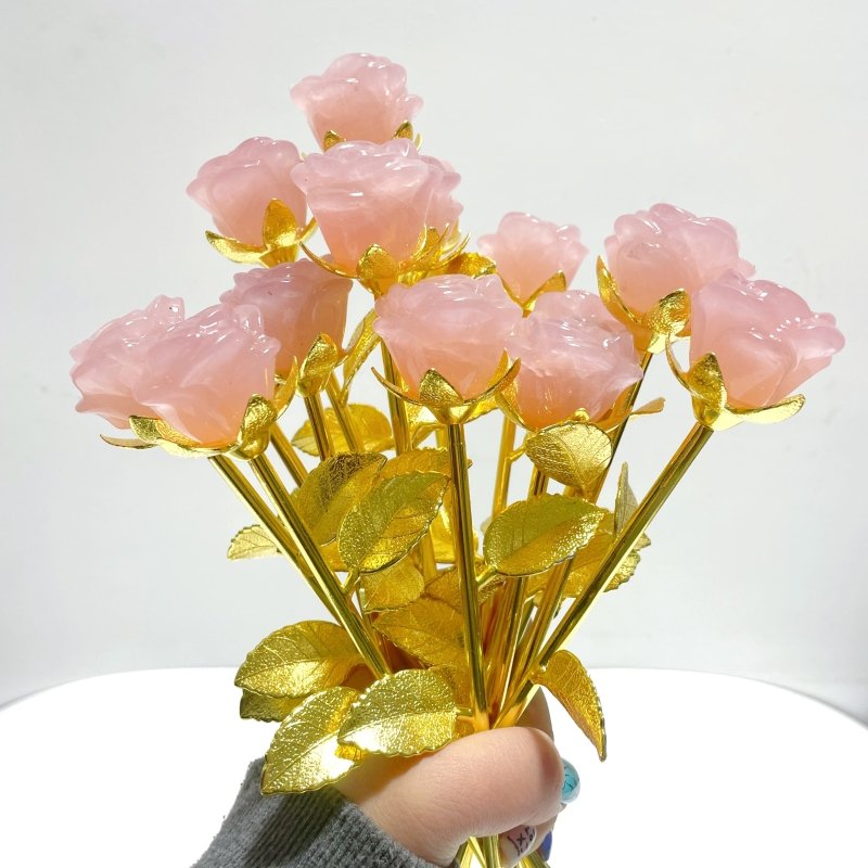 16 Pieces Deep Pink Rose Quartz Rose Flower Carving - Wholesale Crystals