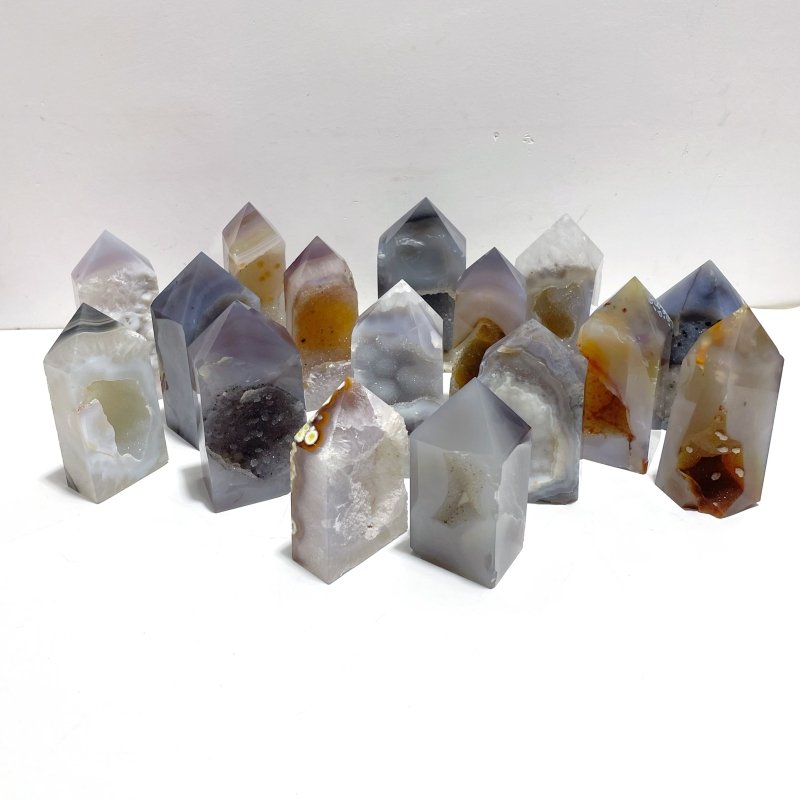 16 Pieces Geode Druzy Agate Four - sided Tower Point - Wholesale Crystals