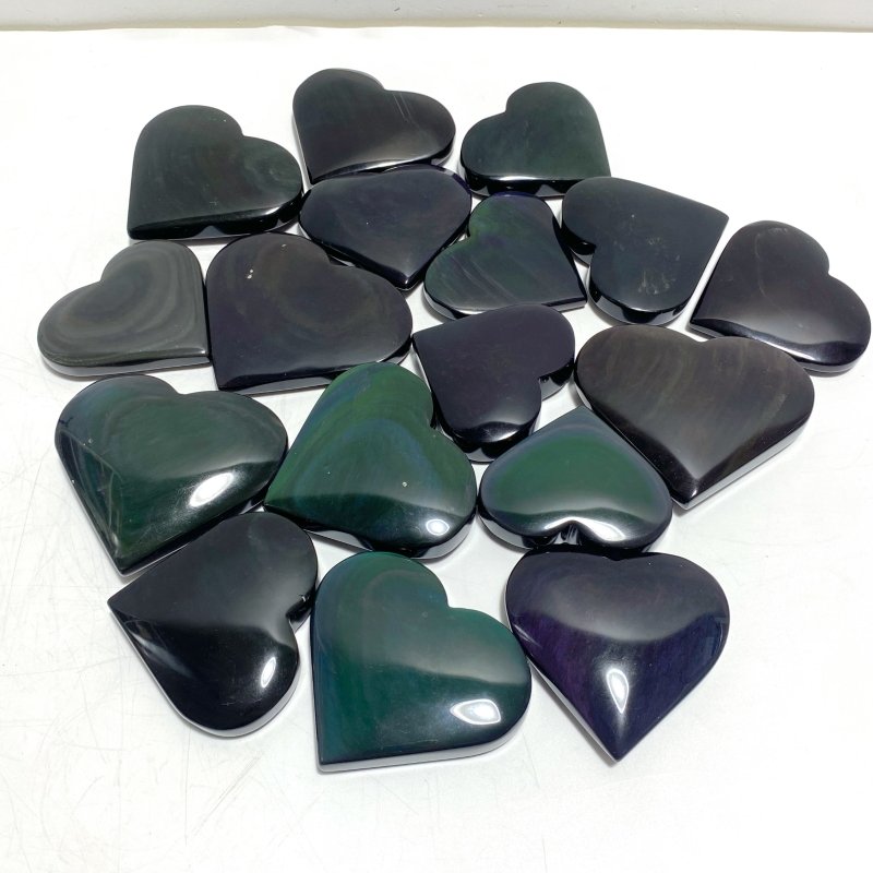 17 Pieces Beautiful Large Rainbow Cat Eye Obsidian Heart - Wholesale Crystals