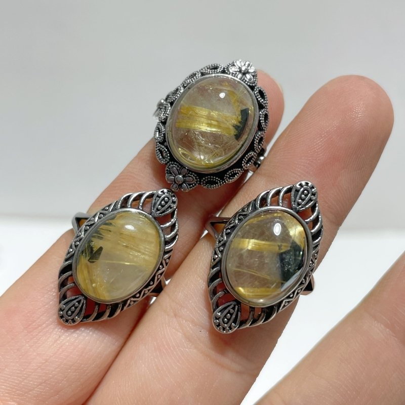 17 Pieces Golden Rutile Quartz Different Styles Ring - Wholesale Crystals