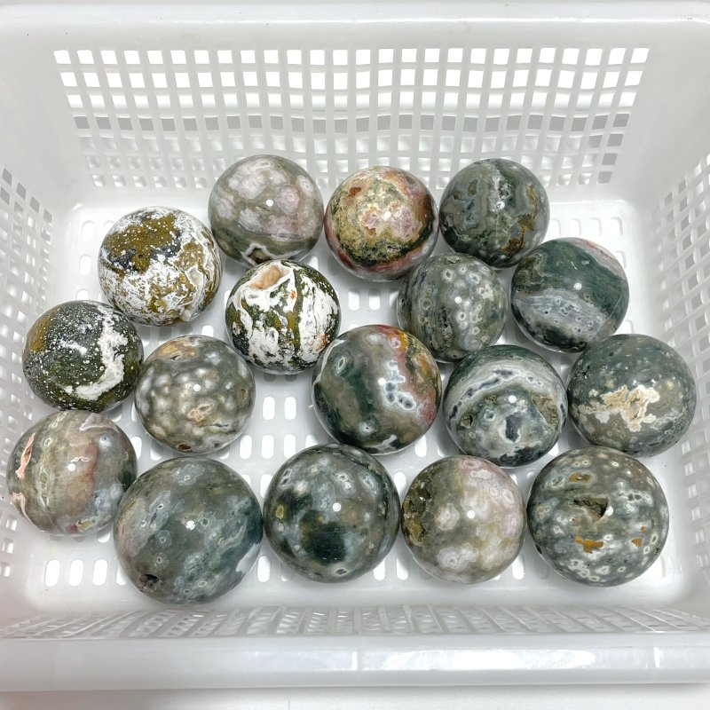 17 Pieces Ocean Jasper Spheres Balls - Wholesale Crystals