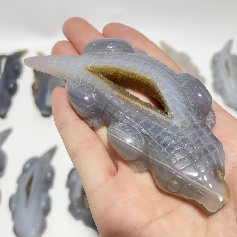 19 Pieces Beautiful Druzy Geode Agate Crocodile Carving - Wholesale Crystals
