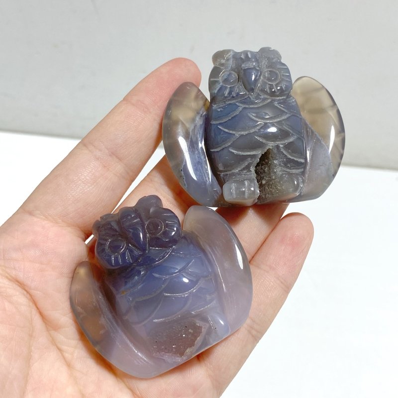 19 Pieces Geode Druzy Agate Owl Carving -Wholesale Crystals