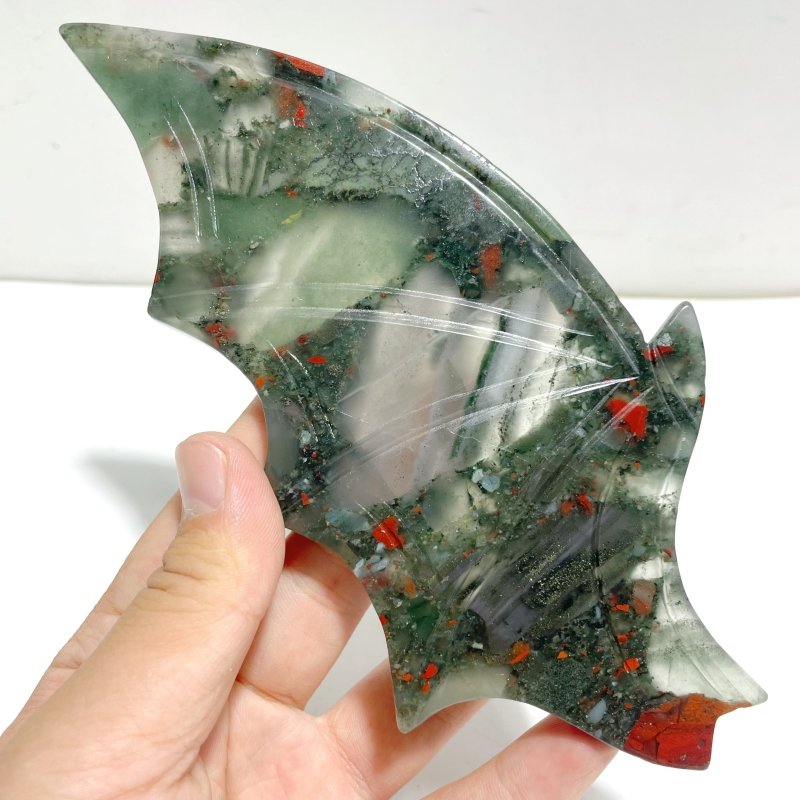 2 Pairs Africa Blood Stone Bat Wing Carving With Stand - Wholesale Crystals