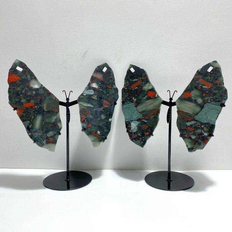 2 Pairs Africa Blood Stone Butterfly Wing Carving With Stand - Wholesale Crystals