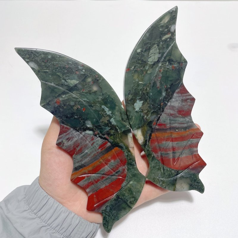 2 Pairs Africa Blood Stone Flying Dragon Wing With Stand - Wholesale Crystals