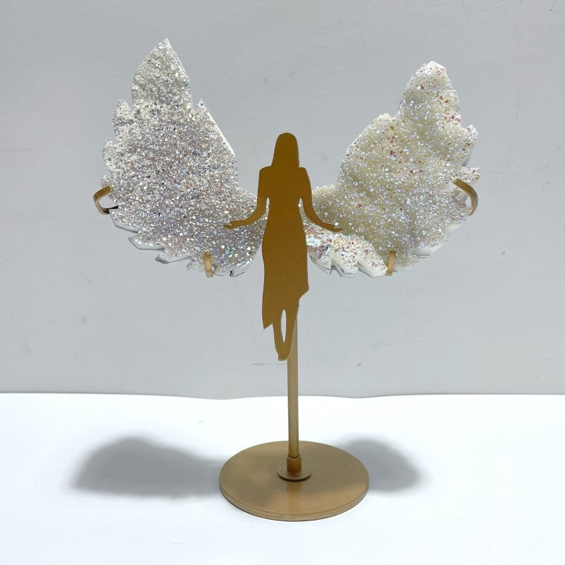 2 Pairs Beautiful Aura Quartz Cluster Angel Wing Carving With Stand - Wholesale Crystals
