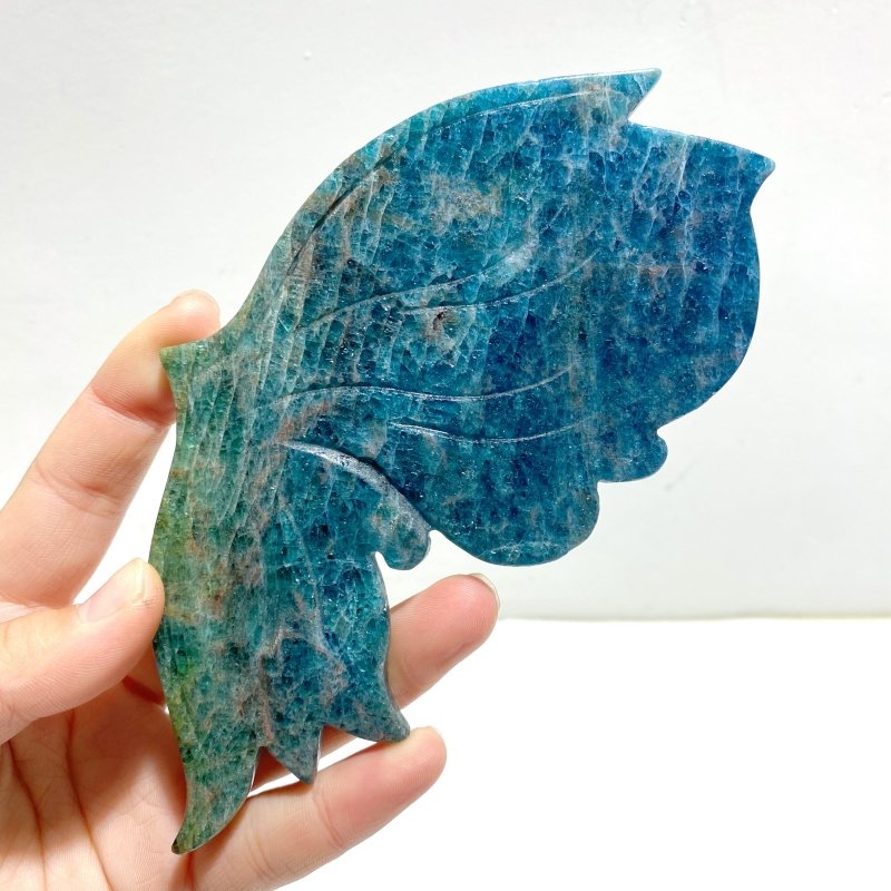 2 Pairs Blue Apatite Butterfly Wing Carving With Stand - Wholesale Crystals